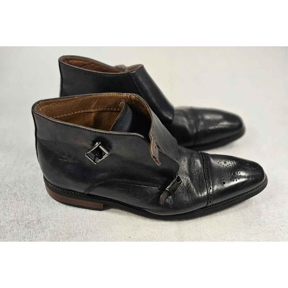 La Milano Memory Foam Genuine Leather Gino Navy Shoes 12M Double Monk Strap